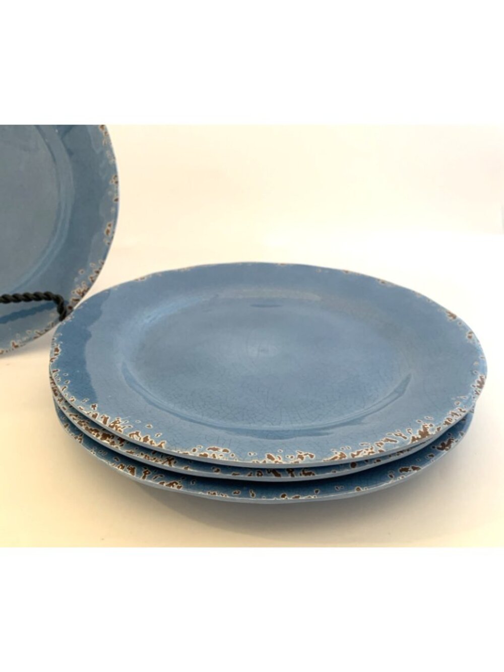 Set of 4 Tommy Bahama Crackle Melamine Salad Plates 9" Blue Aqua Rustic - Picture 4 of 7